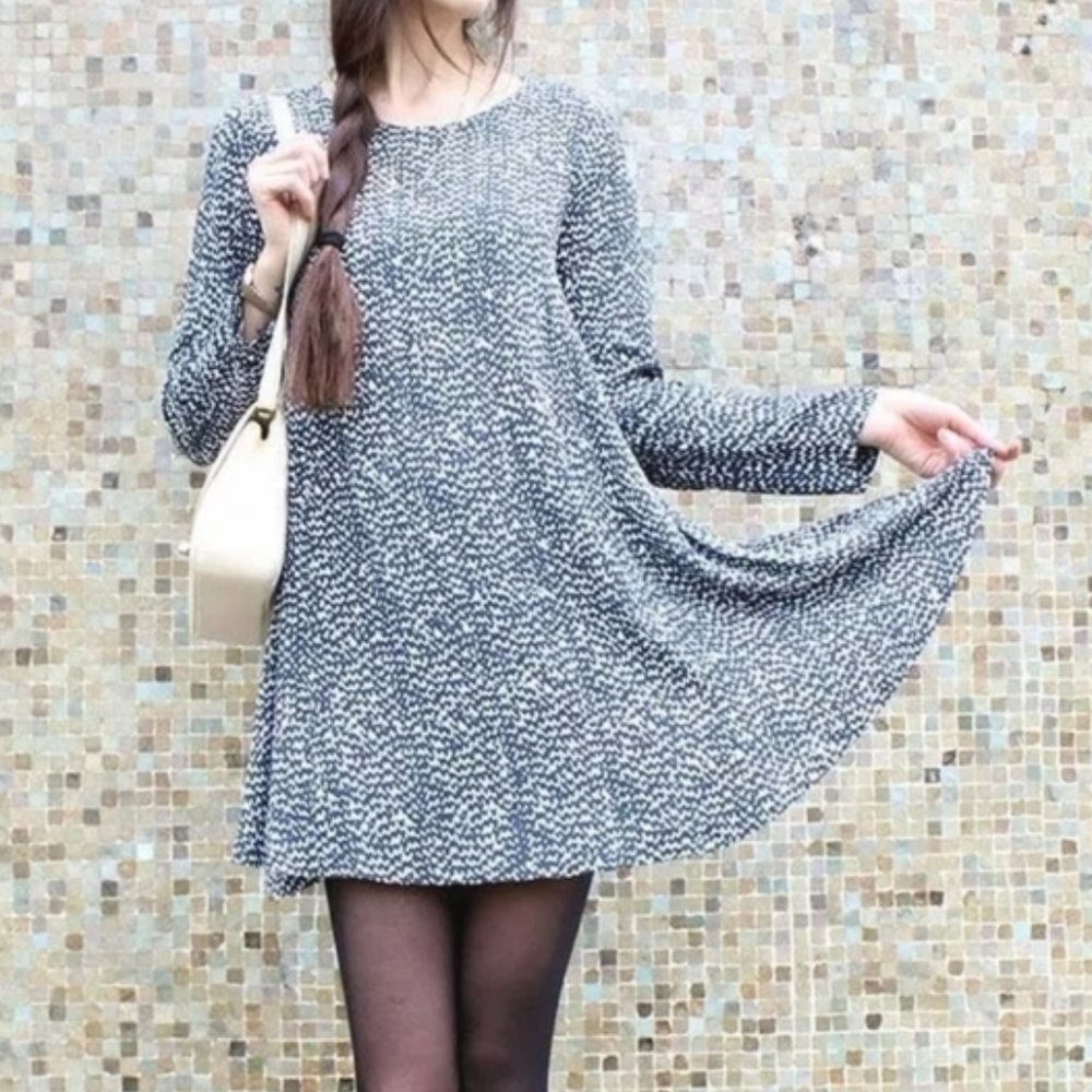 Zara Blue White Long Sleeve Swing Dress Size XS